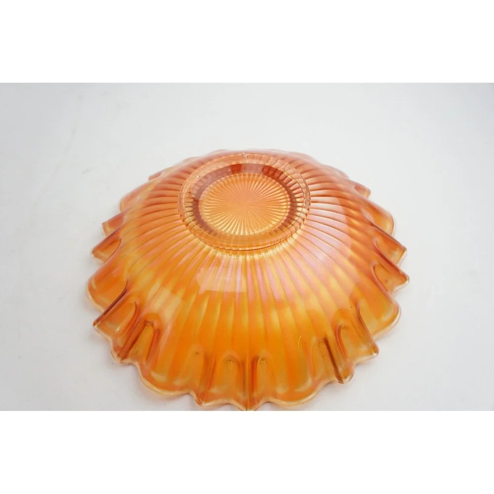 Northwood Glass Carnival Ruffled Glass Bowl & Cattails‎ Tumbler Set Marigold EUC